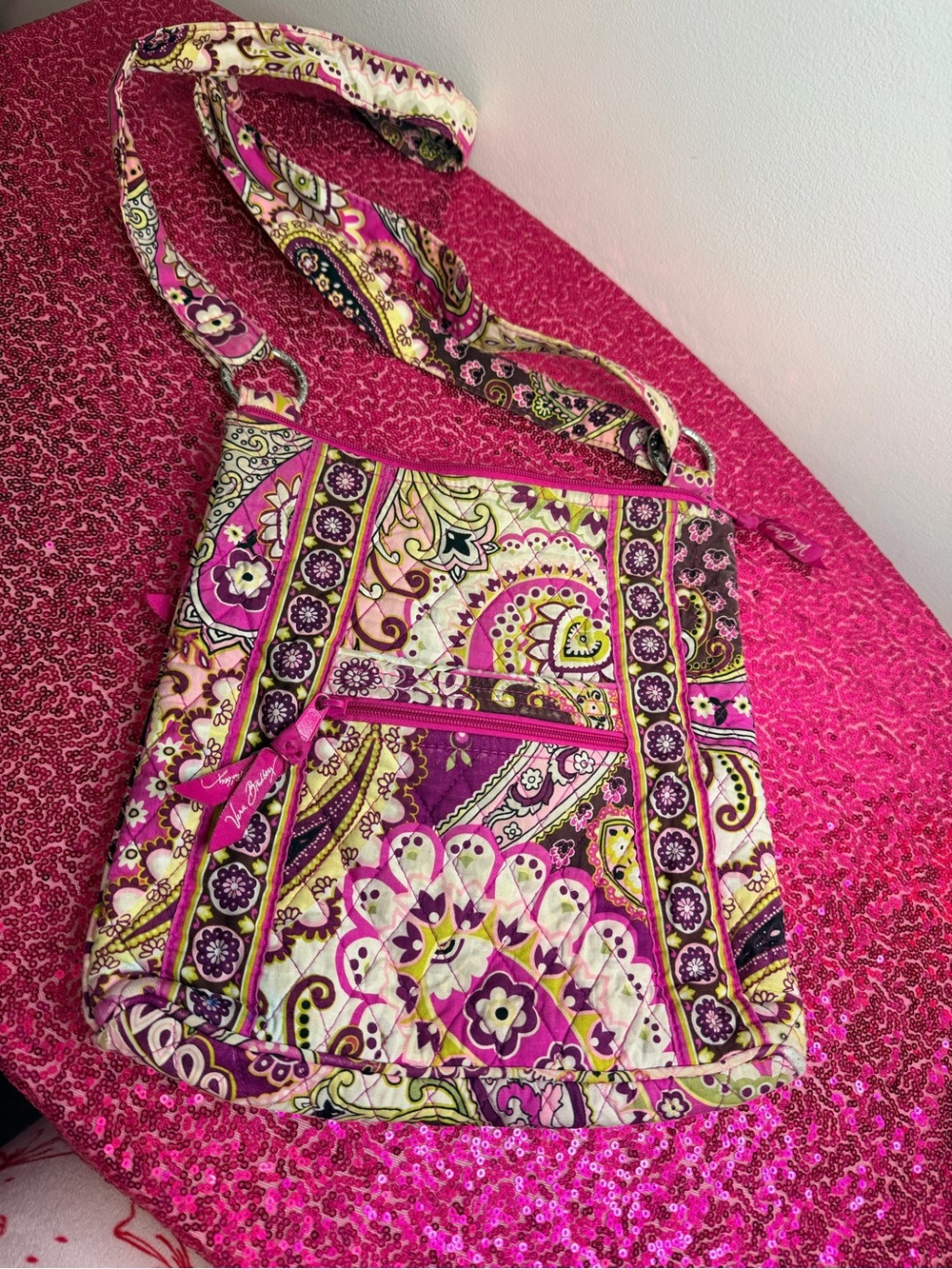 Vera Bradley Pink and Purple Quilted Crossbody Bag